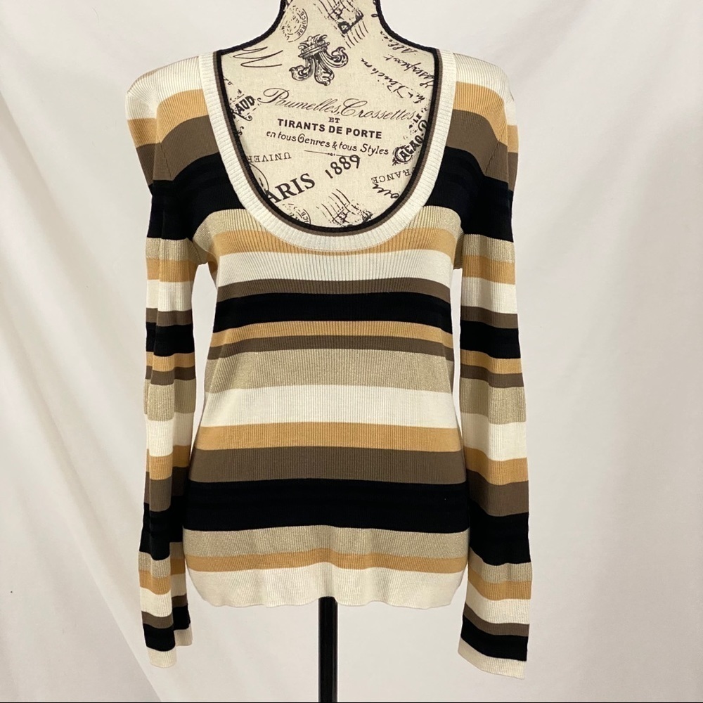 St John Stripped Knit Wool Blend Scoop Neck